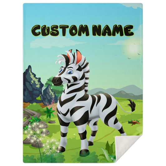 Personalized Name Zebra Blanket, Custom Name Wild Animals Blanket for Boys & Girls