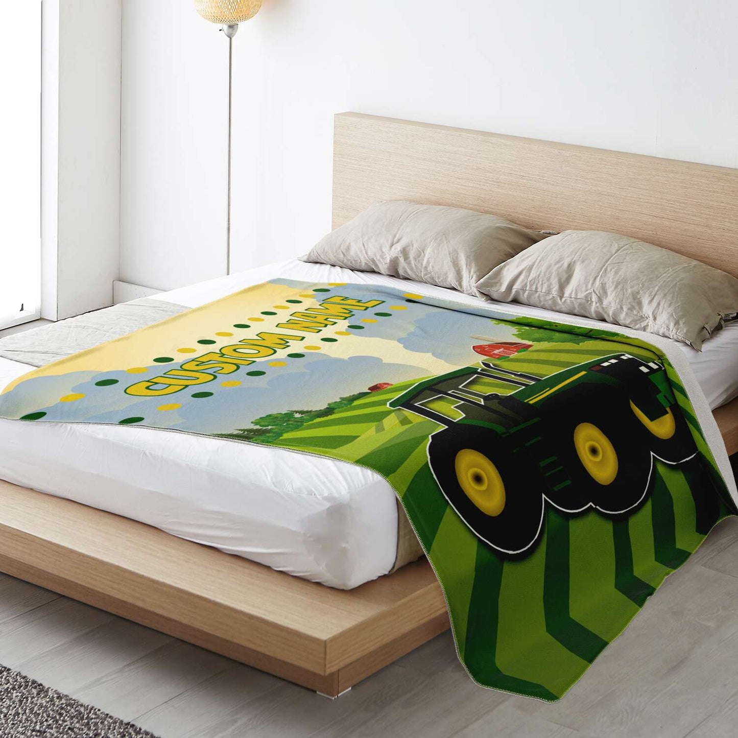 Personalized Name Big Green Tractor Blanket for Kids