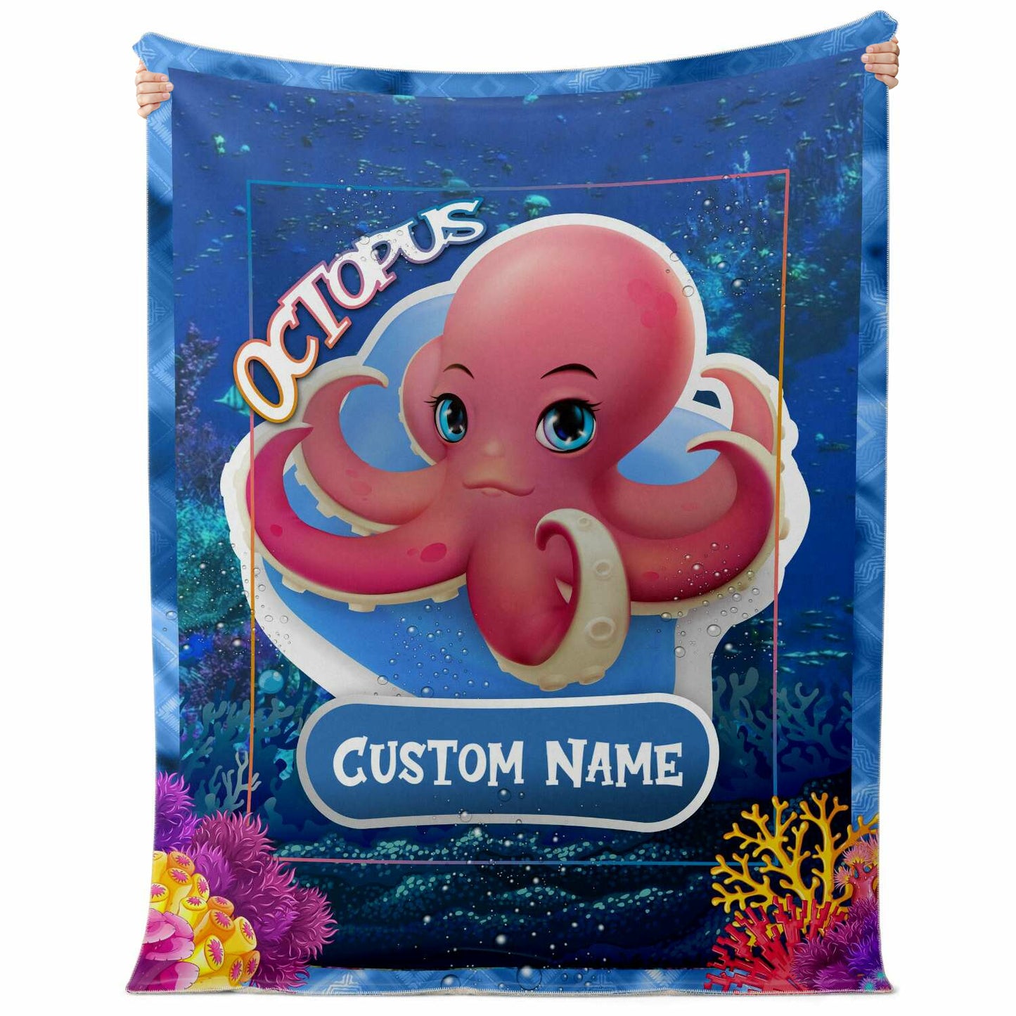 Personalized Name Octopus Blanket, Custom Name Sea Animals Blanket for Boys & Girls