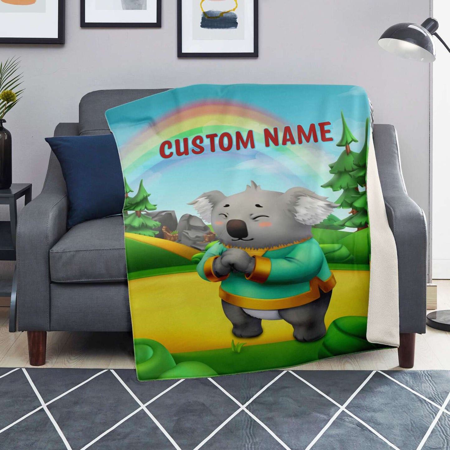 Personalized Name Koala, Animal Blanket for Kids, Custom Name Blanket for Boys & Girls