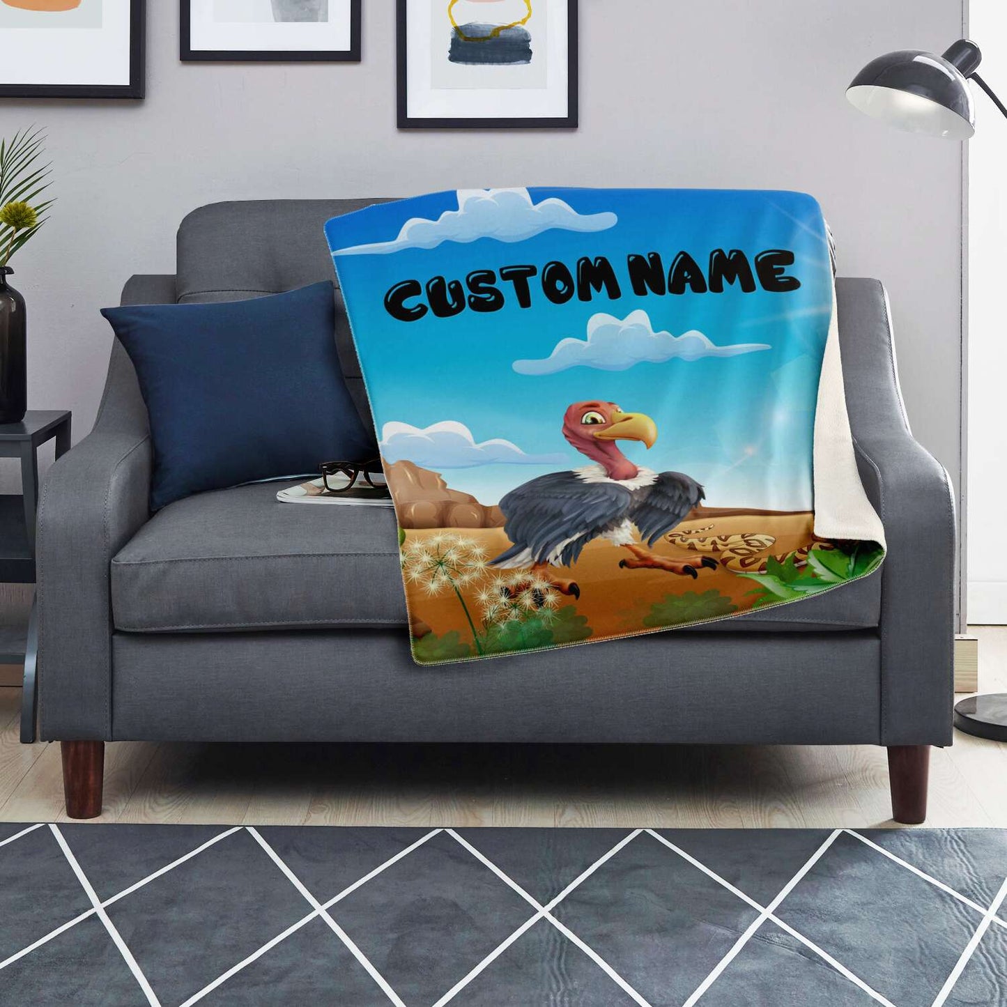 Personalized Name Vulture Blanket, Custom Name Wild Animals Blanket for Boys & Girls