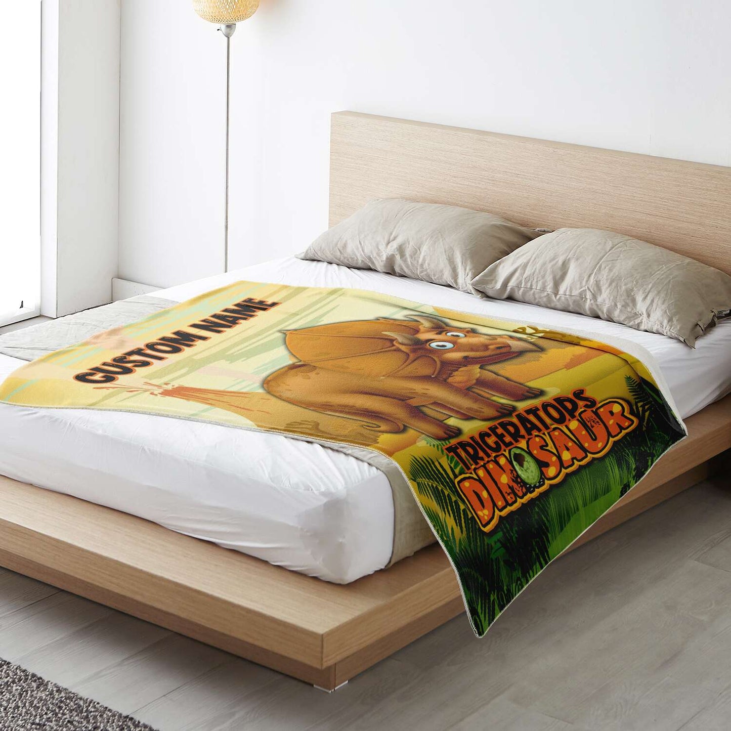 Personalized Name Triceratops Dinosaur Blanket for Kids, Custom Name Blanket for Boys & Girls