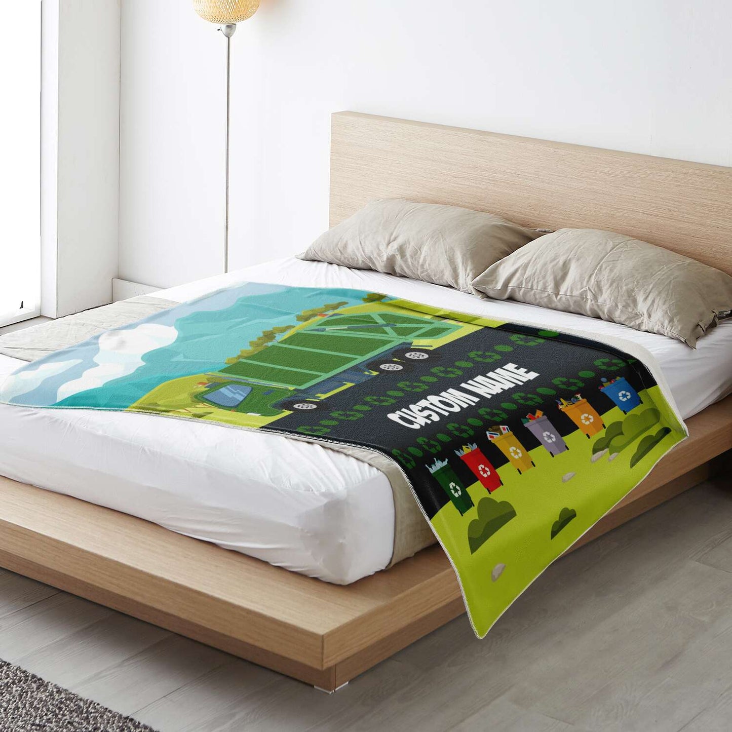 Personalized Name Garbage Truck Blanket for Kids, Custom Name Blanket for Boys & Girls