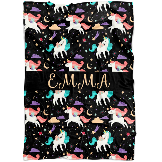 Personalized Name Unicorns Blanket for Girls - EMMA