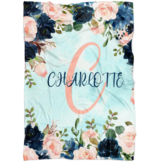 Personalized Name Baby & Girls Blanket with Roses - Charlotte