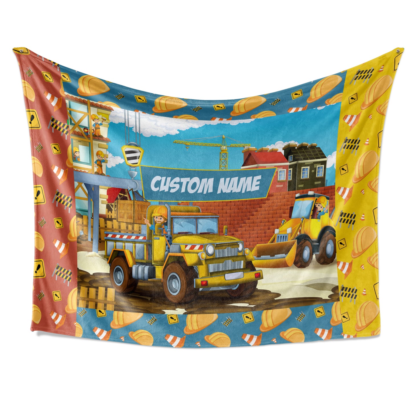 Personalized Name Construction Site Machinery Blanket for Boys & Girls