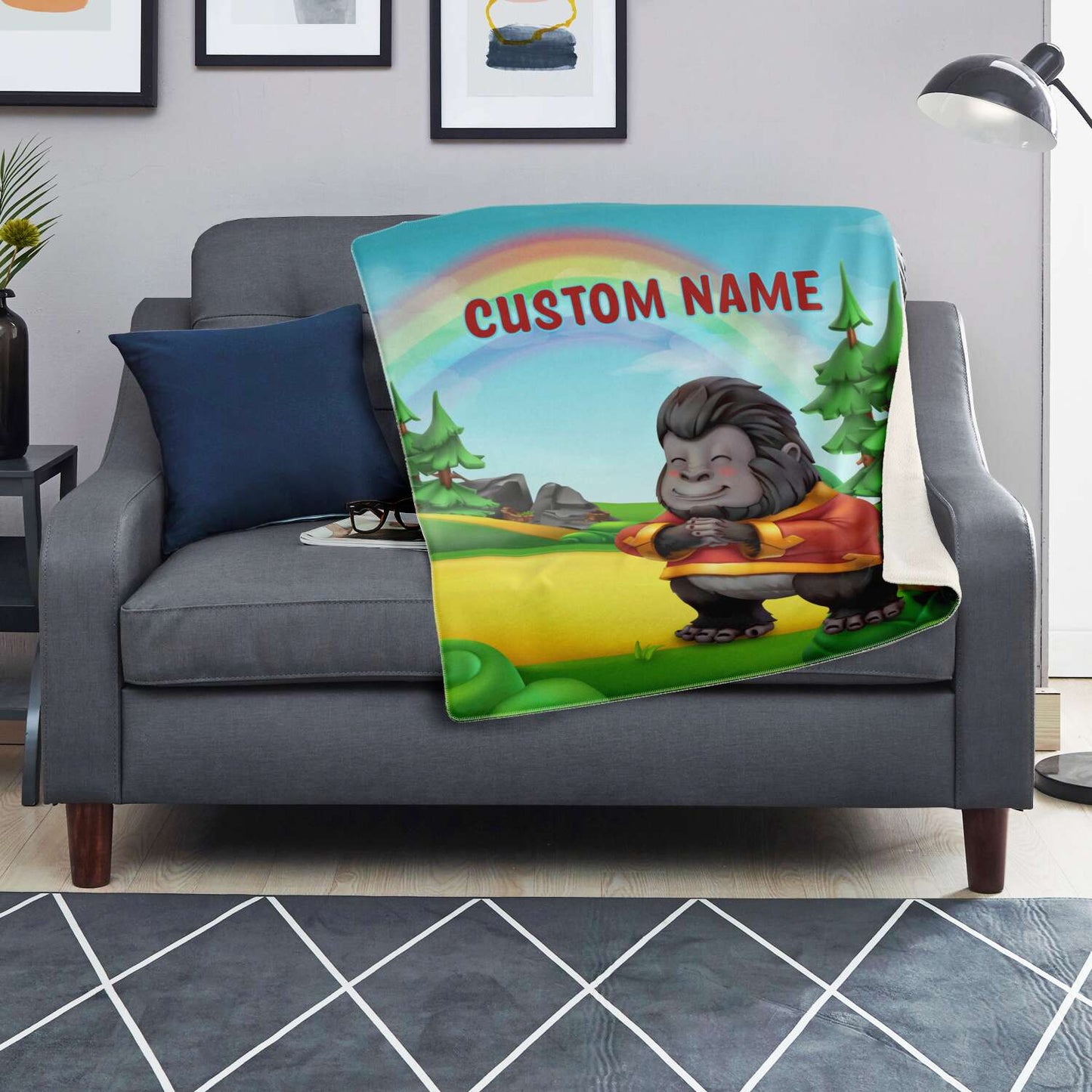 Personalized Name Gorilla, Animal Blanket for Kids, Custom Name Blanket for Boys & Girls