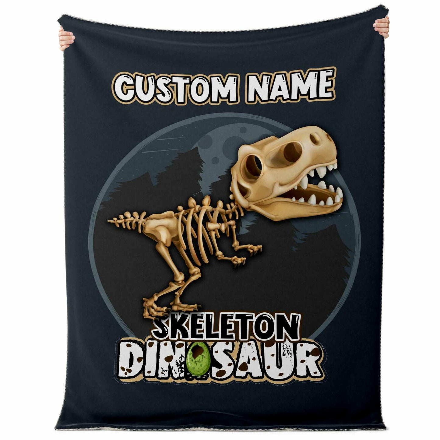 Personalized Name T-Rex Skeleton Dinosaur Blanket for Kids, Custom Name Blanket for Boys & Girls