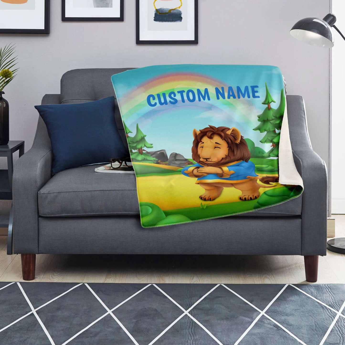 Personalized Name Lion, Animal Blanket for Kids, Custom Name Blanket for Boys & Girls