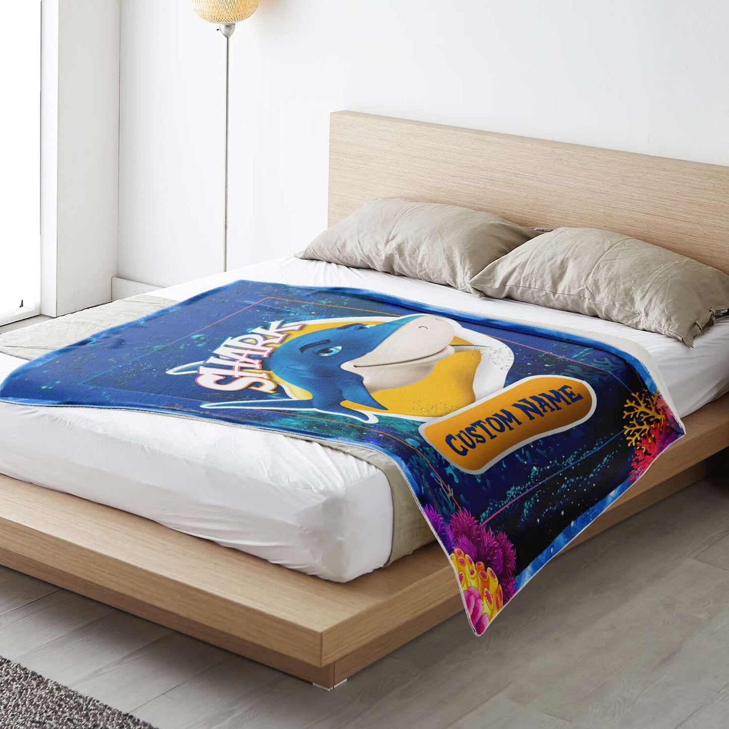 Personalized Name Shark Blanket, Custom Name Sea Animals Blanket for Boys & Girls