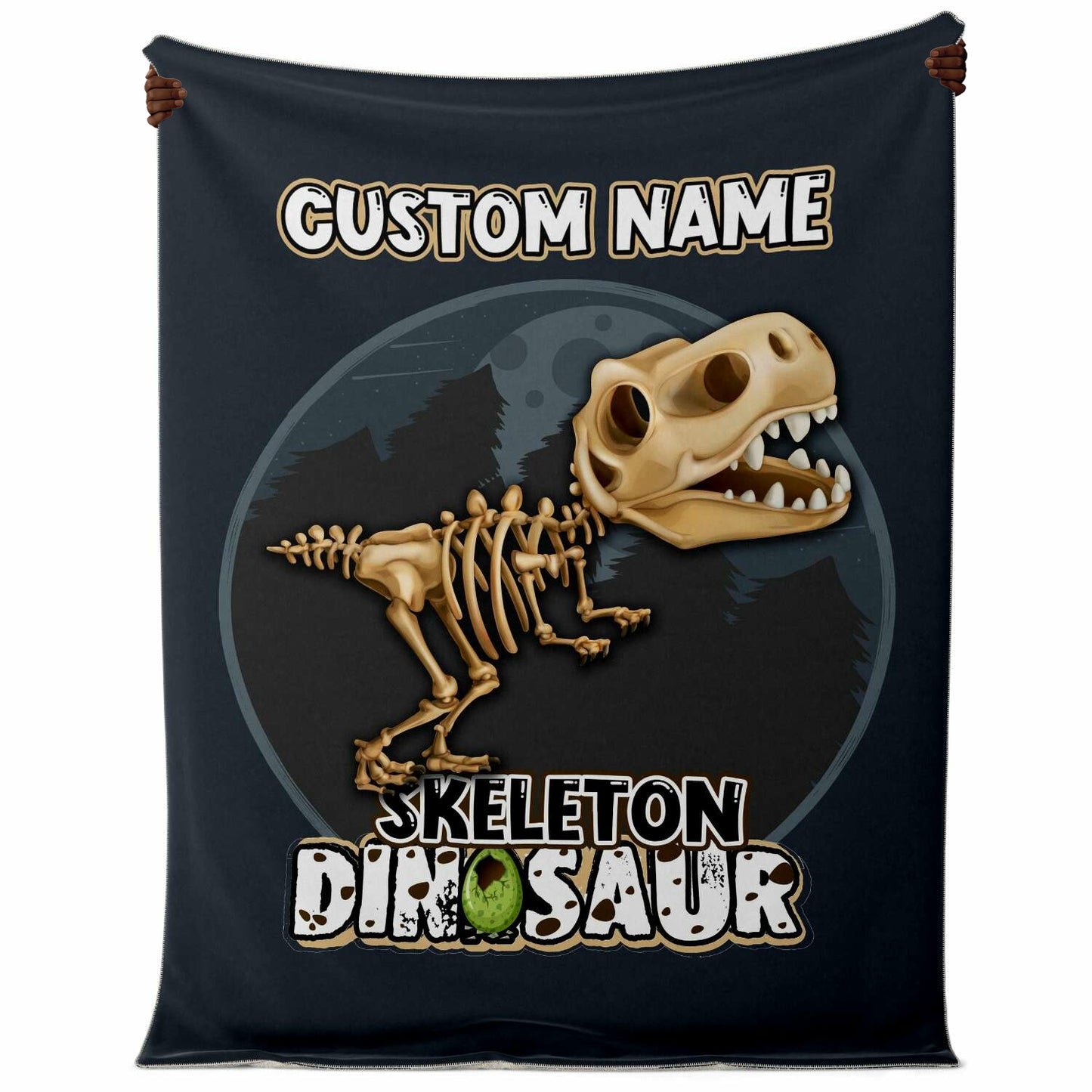 Personalized Name T-Rex Skeleton Dinosaur Blanket for Kids, Custom Name Blanket for Boys & Girls