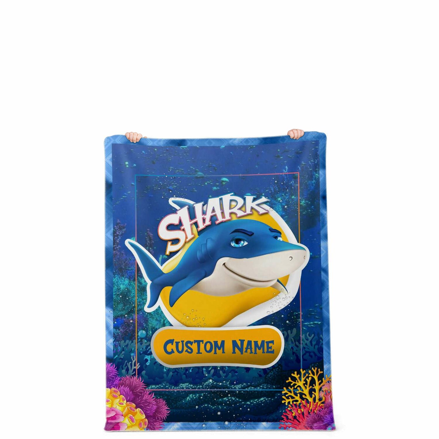 Personalized Name Shark Blanket, Custom Name Sea Animals Blanket for Boys & Girls