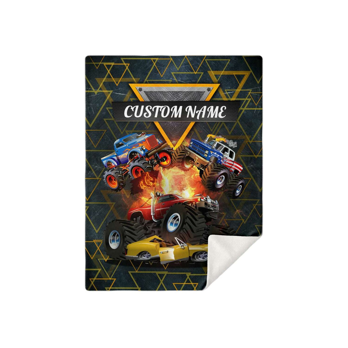 Personalized Name Monster Truck Blanket for Kids, Custom Name Blanket for Boys & Girls