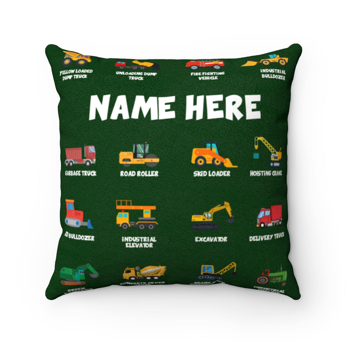 Personalized Name Construction Machines Boy Square Pillow