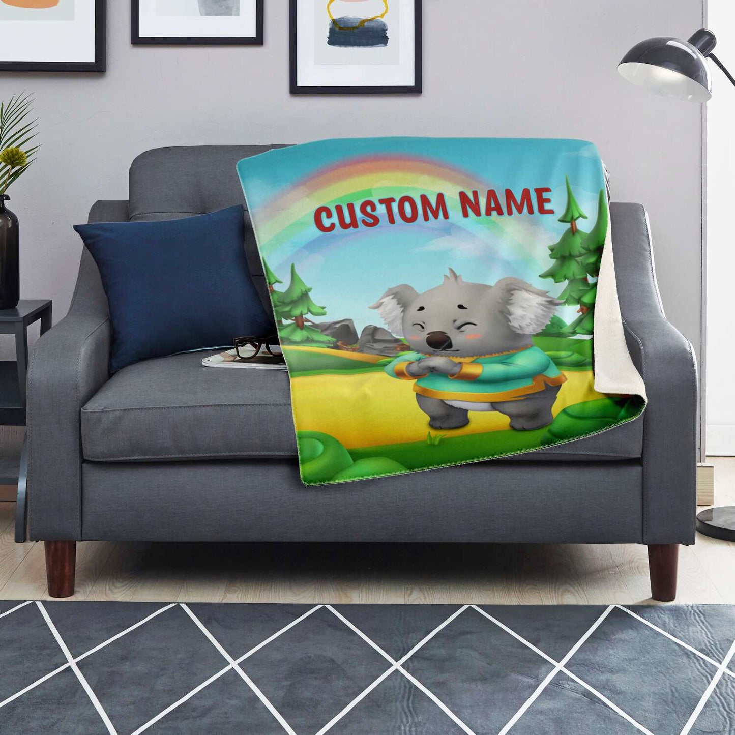 Personalized Name Koala, Animal Blanket for Kids, Custom Name Blanket for Boys & Girls