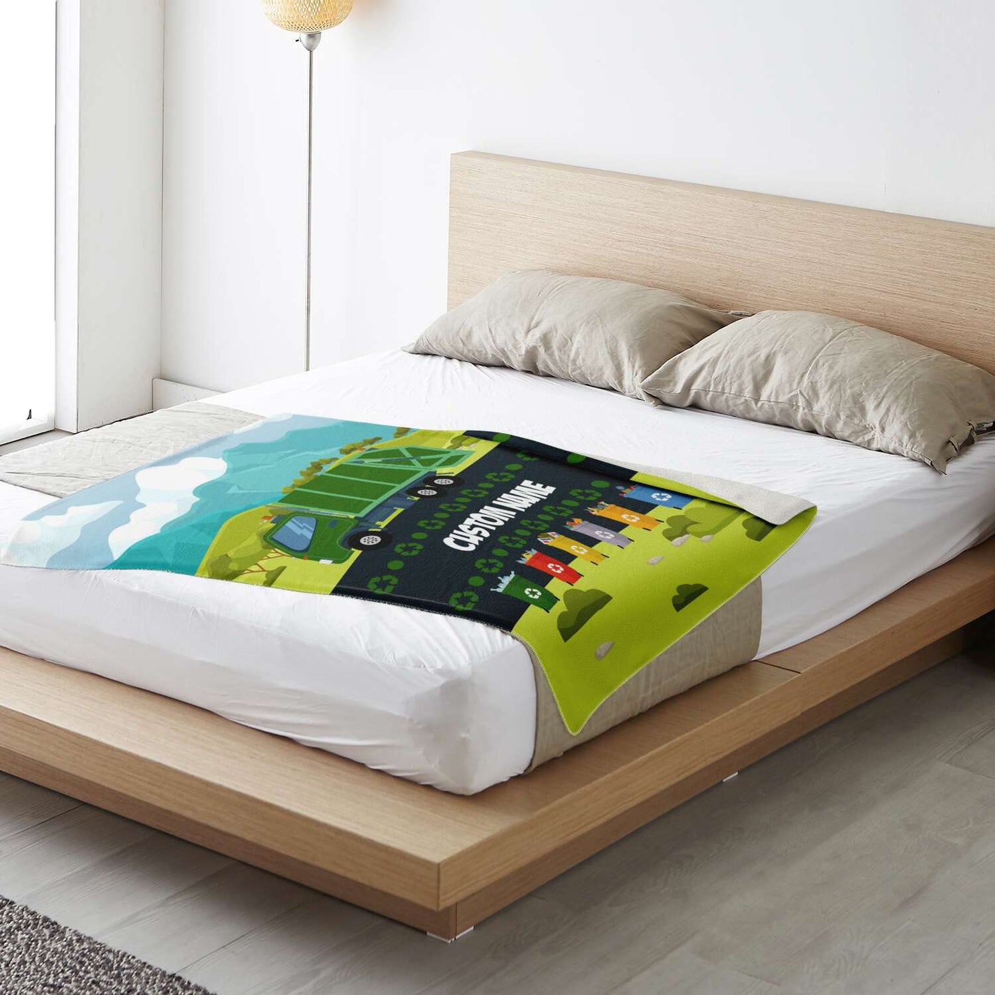 Personalized Name Garbage Truck Blanket for Kids, Custom Name Blanket for Boys & Girls