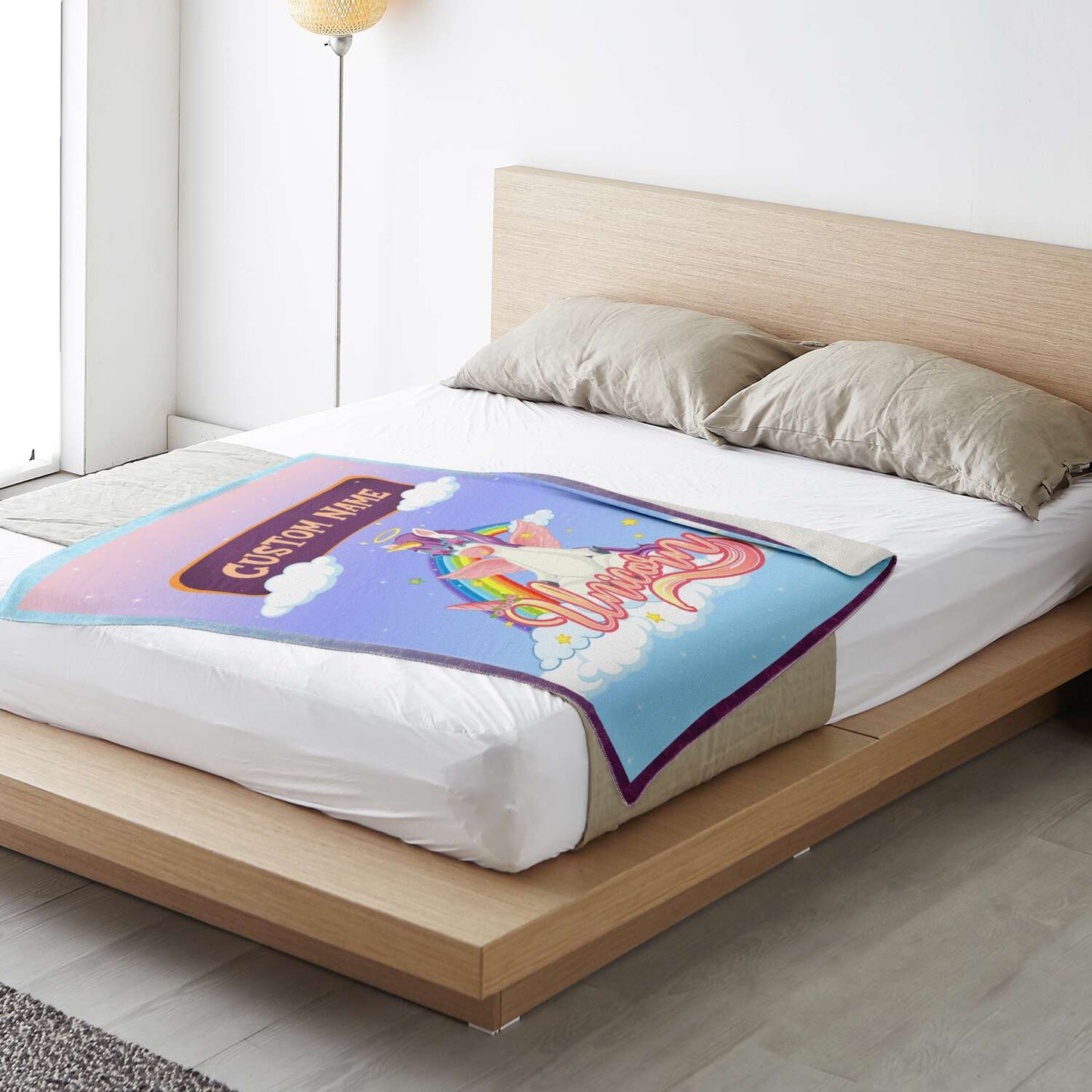 Personalized Name Unicorn Blanket for Kids, Custom Name Blanket for Boys and Girls