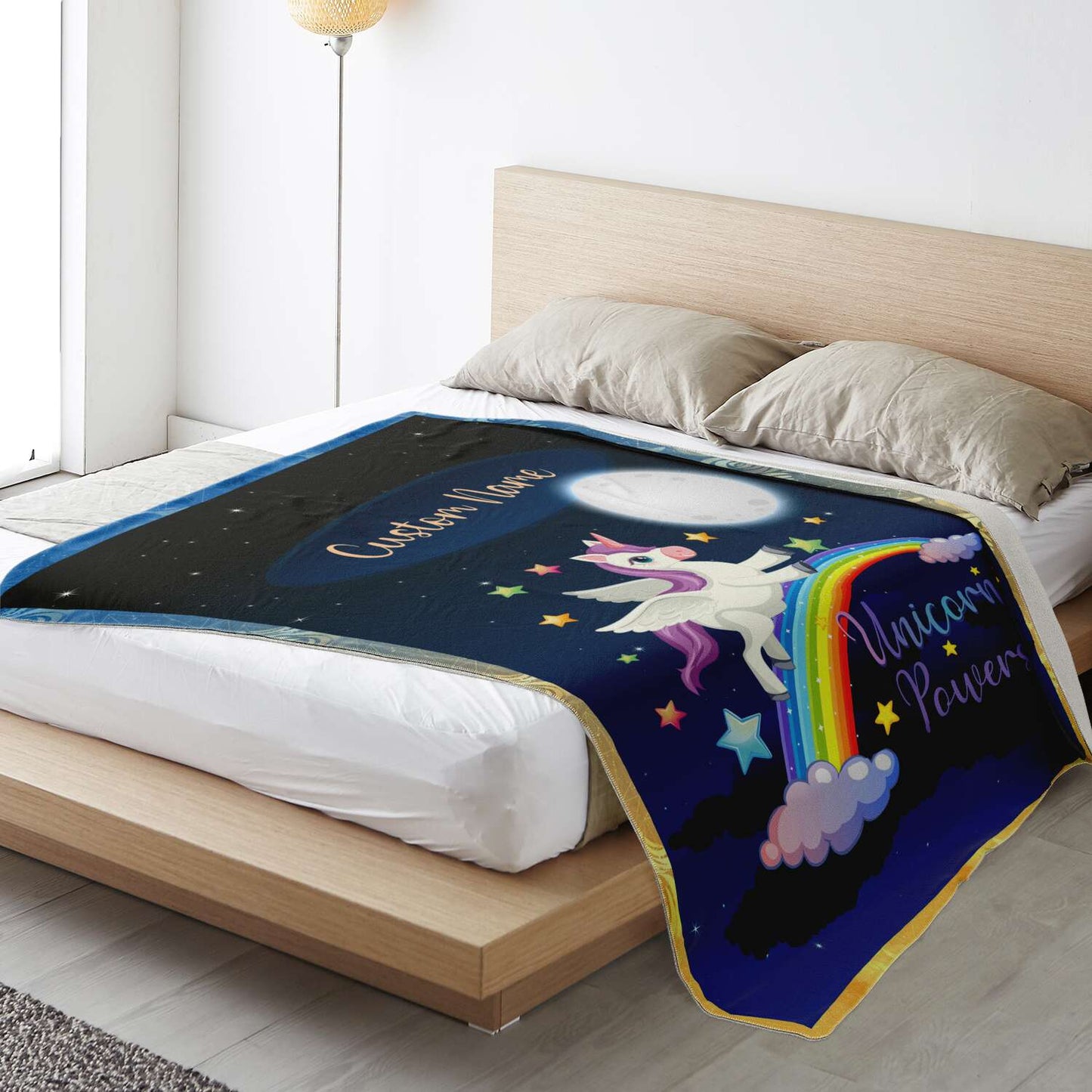 Personalized Name Unicorn Blanket for Kids, Custom Name Blanket for Boys and Girls