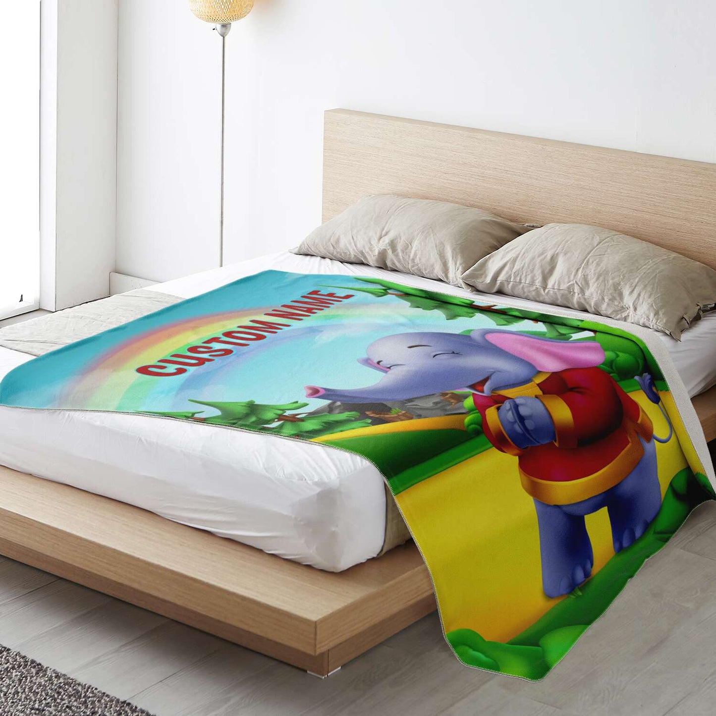 Personalized Name Elephant, Animal Blanket for Kids, Custom Name Blanket for Boys & Girls