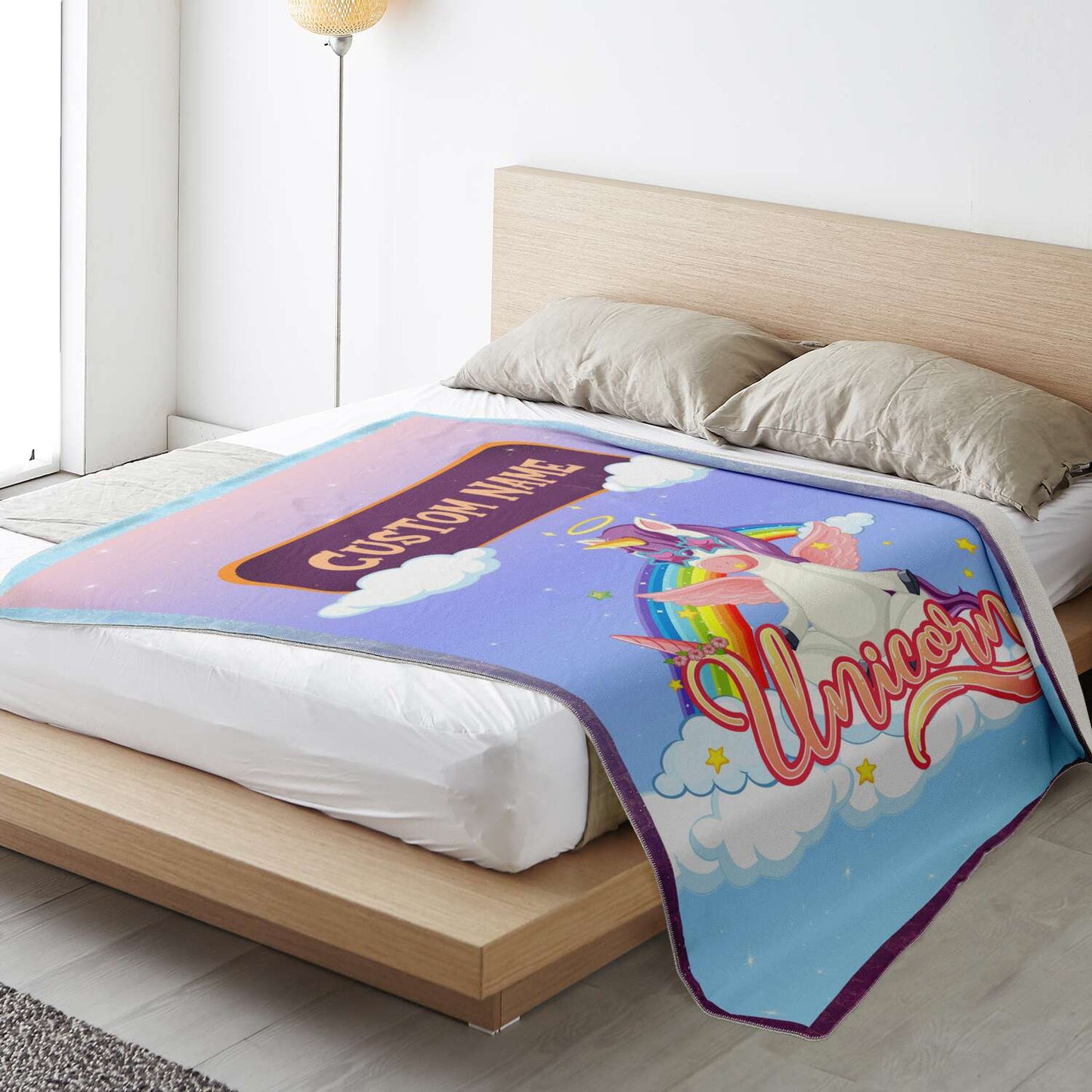 Personalized Name Unicorn Blanket for Kids, Custom Name Blanket for Boys and Girls
