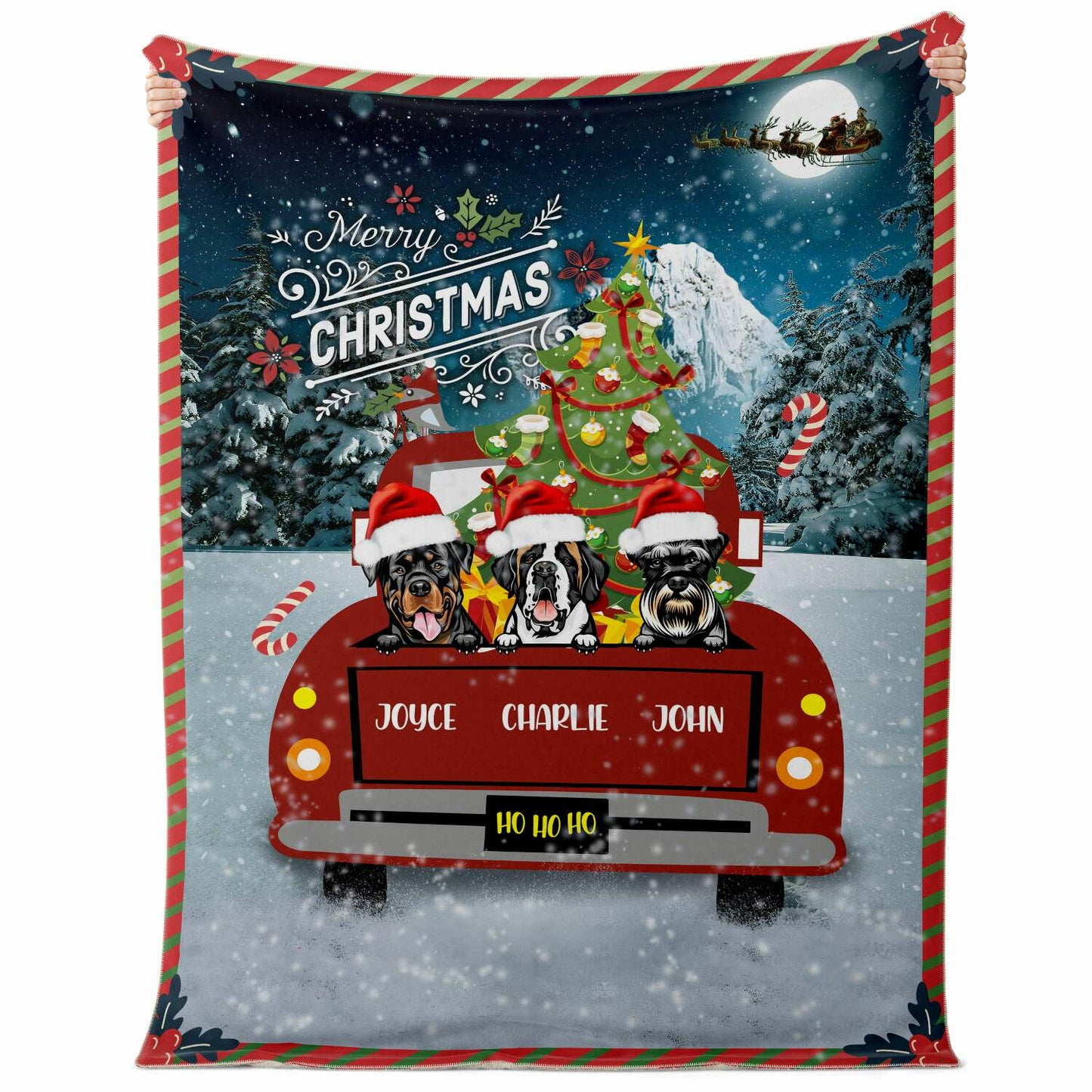 Personalized Christmas Truck Blanket for Dog Lovers