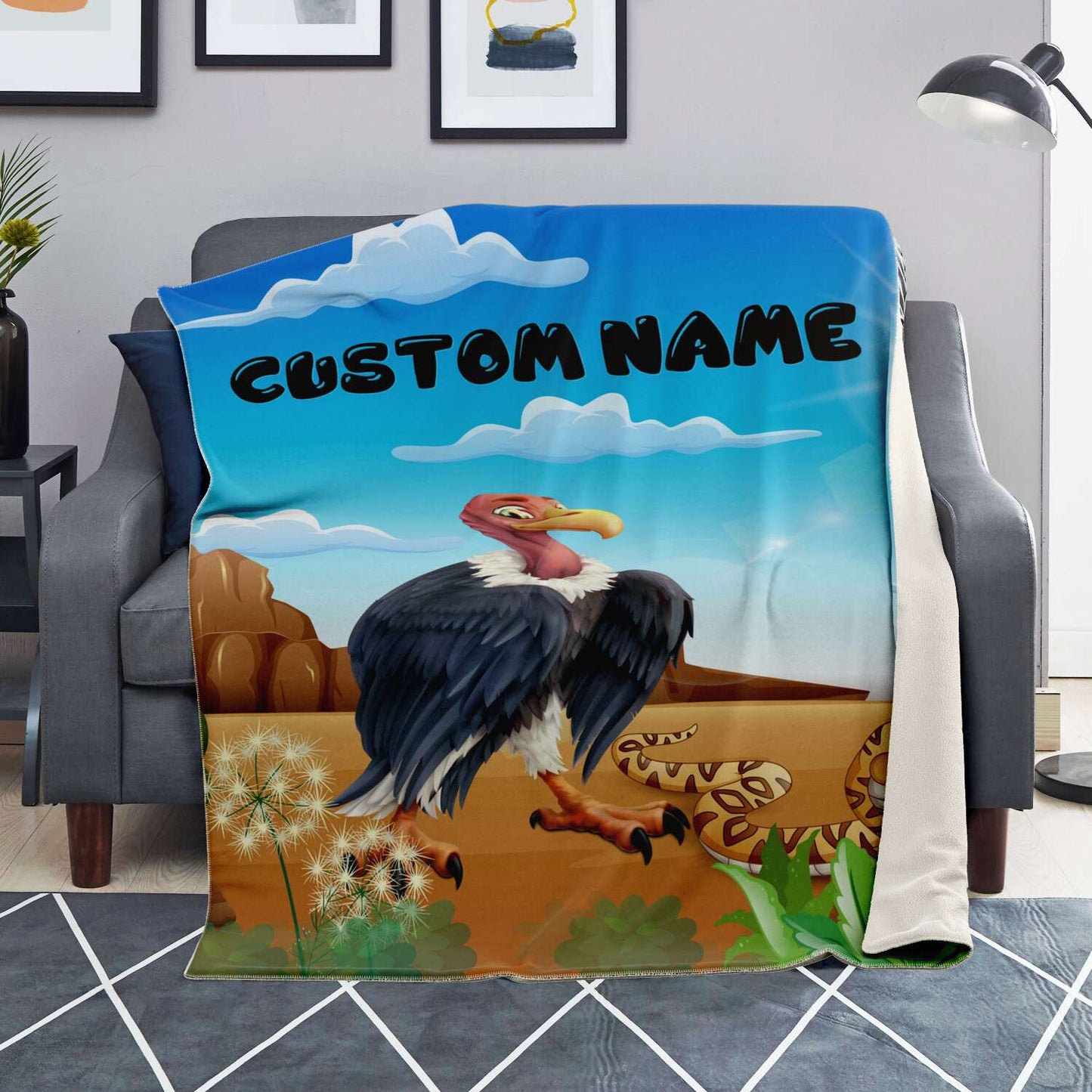 Personalized Name Vulture Blanket, Custom Name Wild Animals Blanket for Boys & Girls