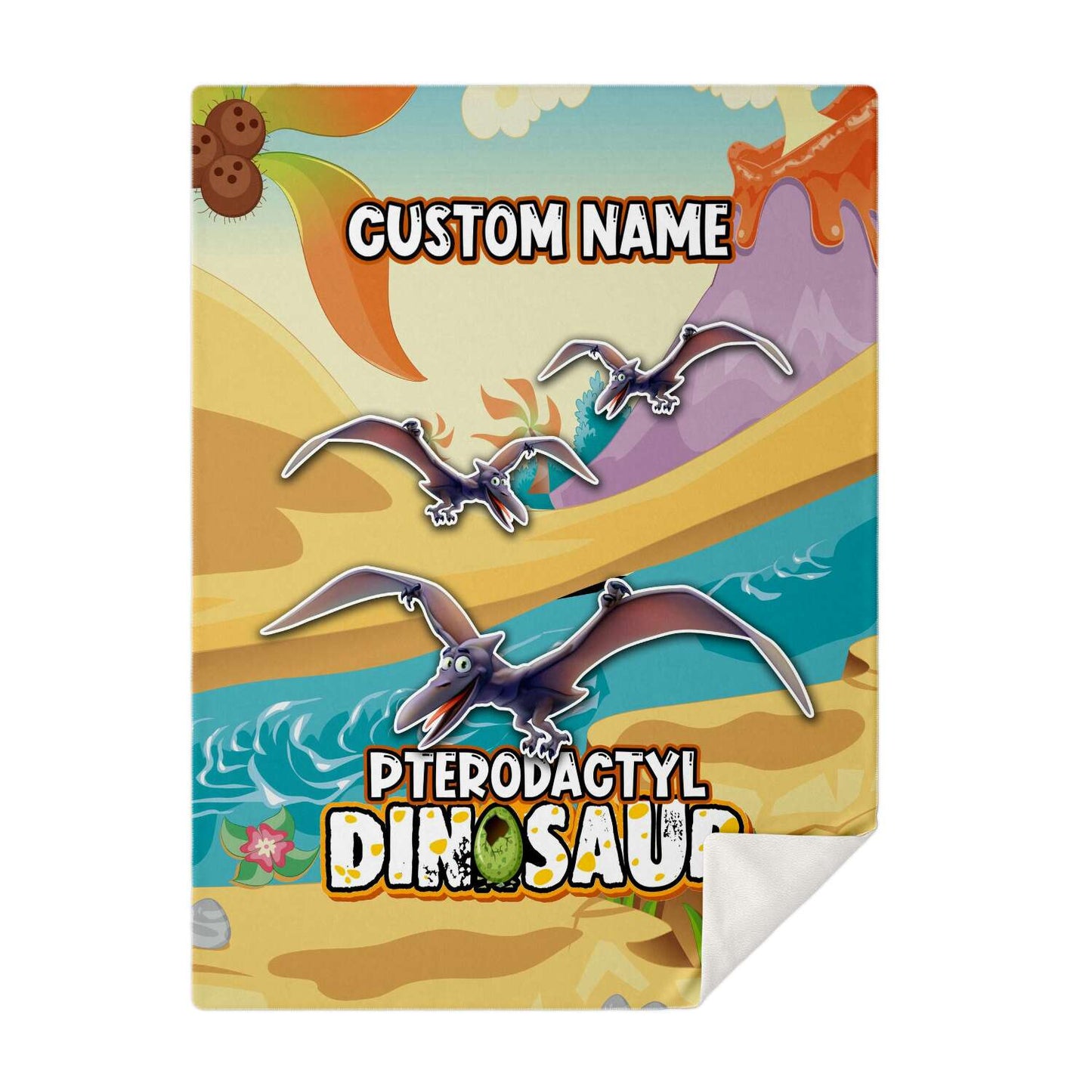 Personalized Name Pterodactyl Dinosaur Blanket for Kids, Custom Name Blanket for Boys & Girls