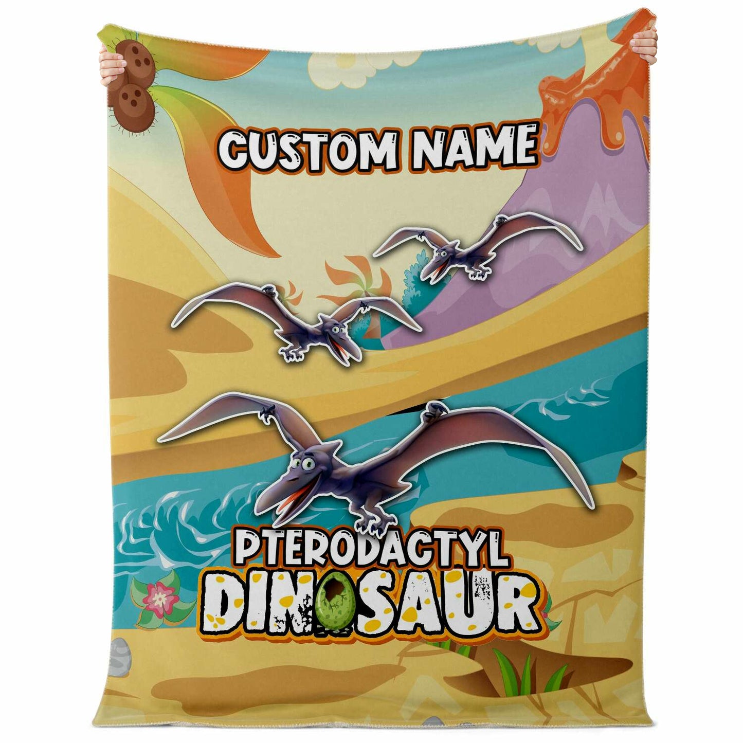Personalized Name Pterodactyl Dinosaur Blanket for Kids, Custom Name Blanket for Boys & Girls