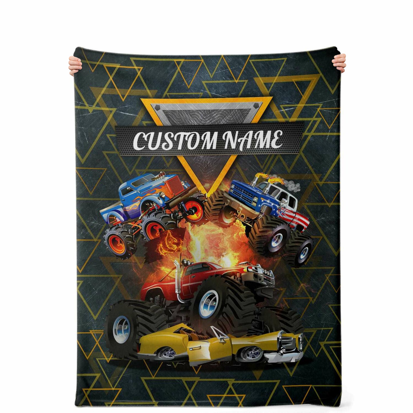 Personalized Name Monster Truck Blanket for Kids, Custom Name Blanket for Boys & Girls
