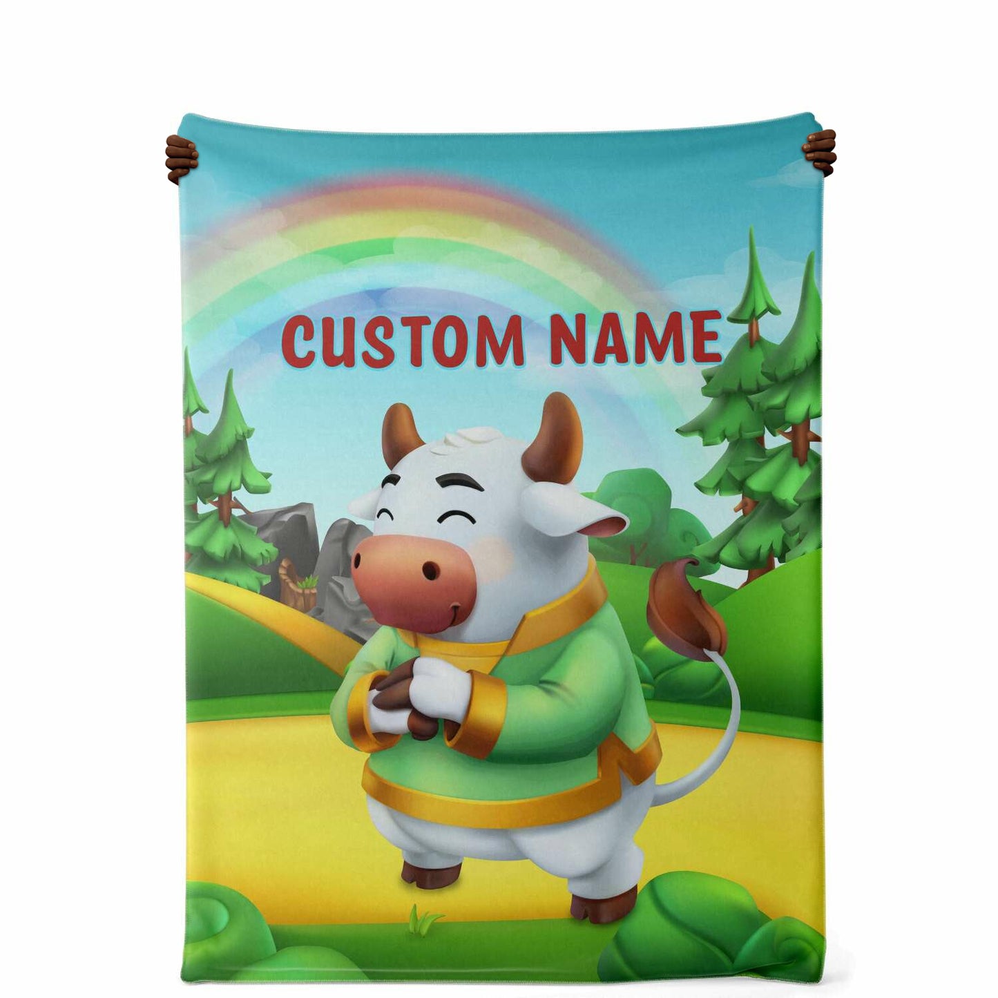 Personalized Name Bull Animal Blanket for Kids, Custom Name Blanket for Boys & Girls
