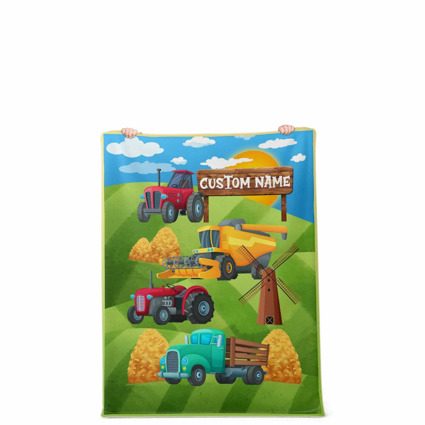 Personalized Name Farm Machinery Tractor Blanket for Kids, Custom Name Blanket for Boys & Girls