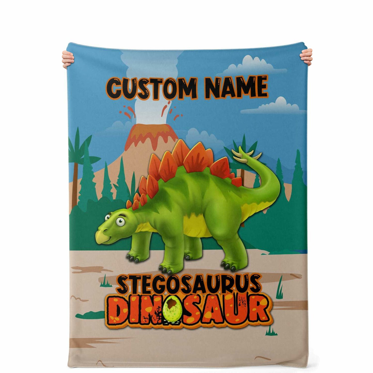 Personalized Name Stegosaurus Dinosaur Blanket for Kids, Custom Name Blankets for Boys & Girls