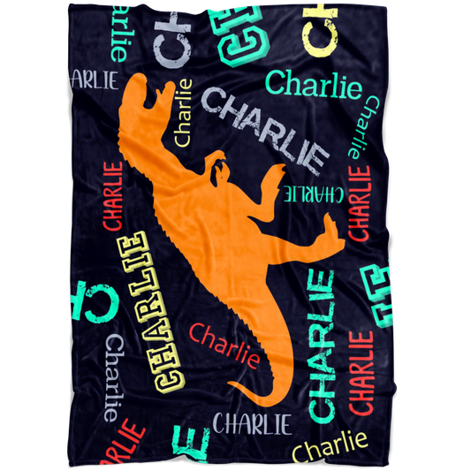 Dinosaurs T-Rex Personalized Name Blanket for Boys, Kids - Charlie