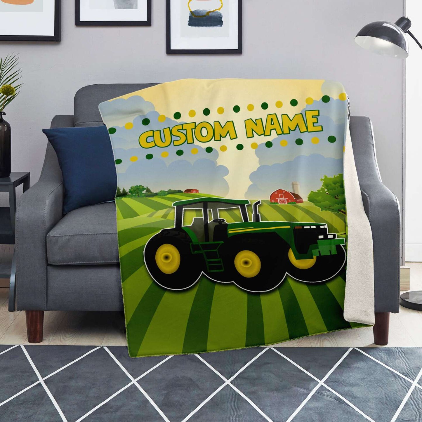 Personalized Name Big Green Tractor Blanket for Kids