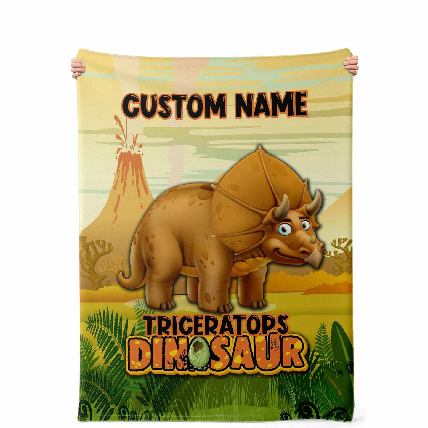 Personalized Name Triceratops Dinosaur Blanket for Kids, Custom Name Blanket for Boys & Girls