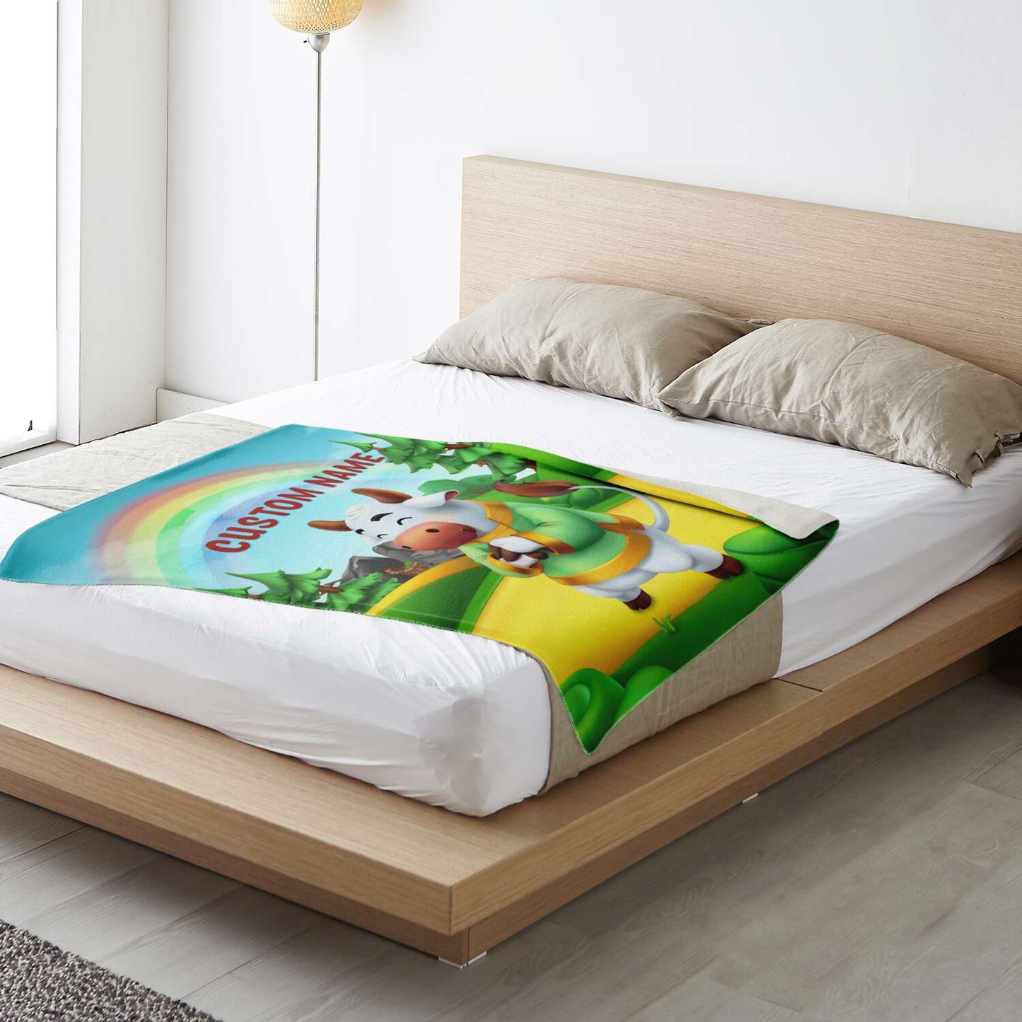 Personalized Name Bull Animal Blanket for Kids, Custom Name Blanket for Boys & Girls