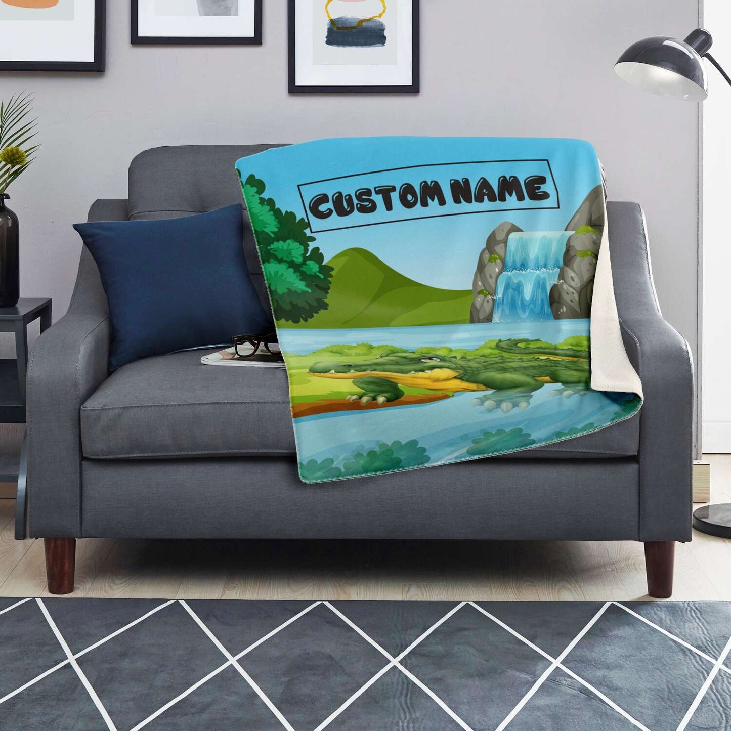 Personalized Name Crocodile Blanket, Custom Name Wild Animals Blanket for Boys & Girls