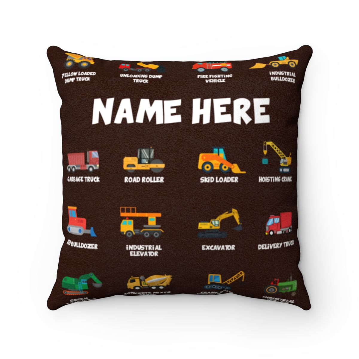 Personalized Name Construction Machines Boy Square Pillow