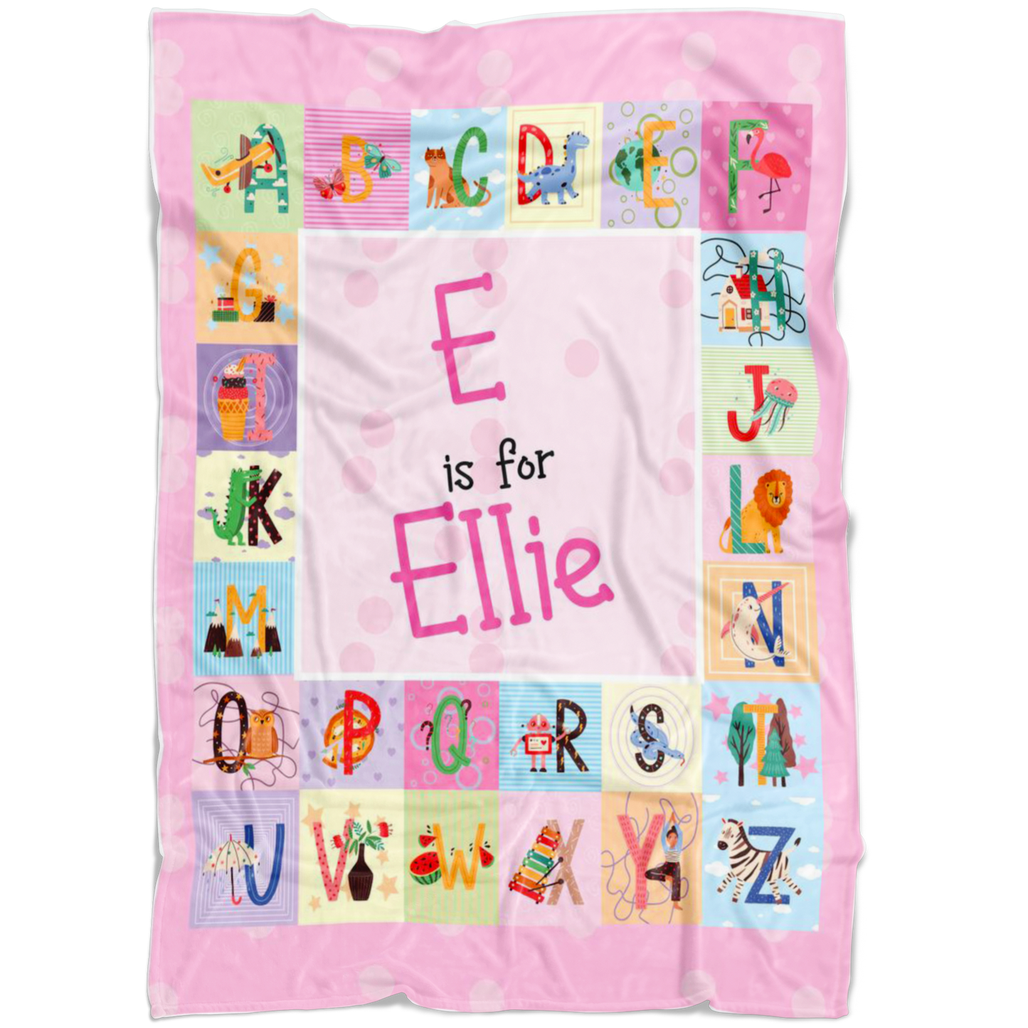 Personalized Name ABC Blanket for Babies & Girls - E for Ellie