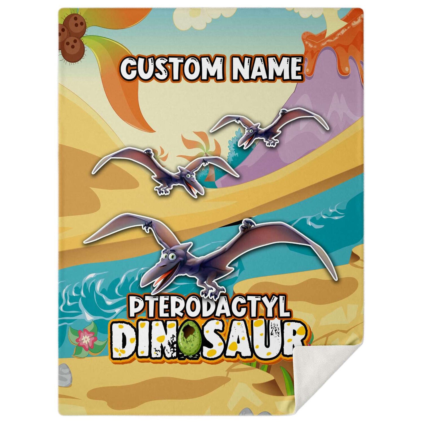 Personalized Name Pterodactyl Dinosaur Blanket for Kids, Custom Name Blanket for Boys & Girls