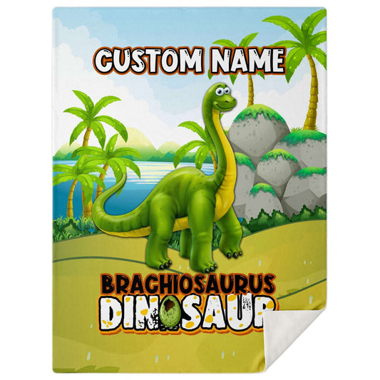 Personalized Name Brachiosaurus Dinosaur Blanket for Kids, Custom Name Blanket for Boys & Girls