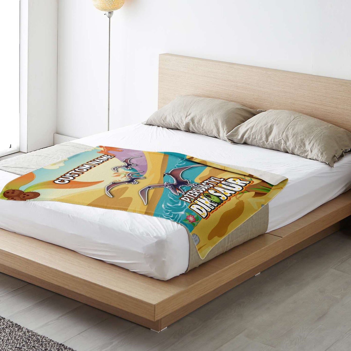 Personalized Name Pterodactyl Dinosaur Blanket for Kids, Custom Name Blanket for Boys & Girls