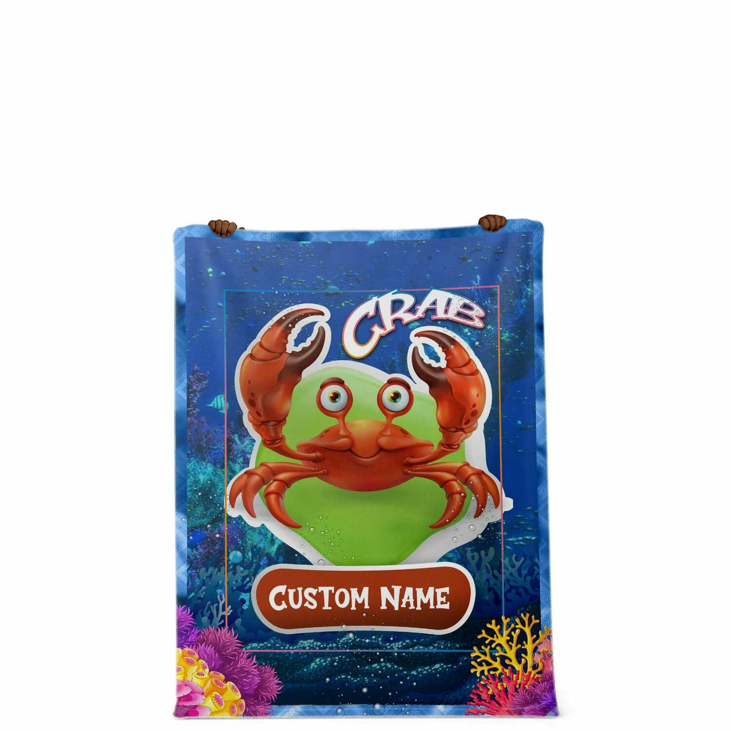 Personalized Name Crab Blanket, Custom Name Sea Animals Blanket for Boys & Girls
