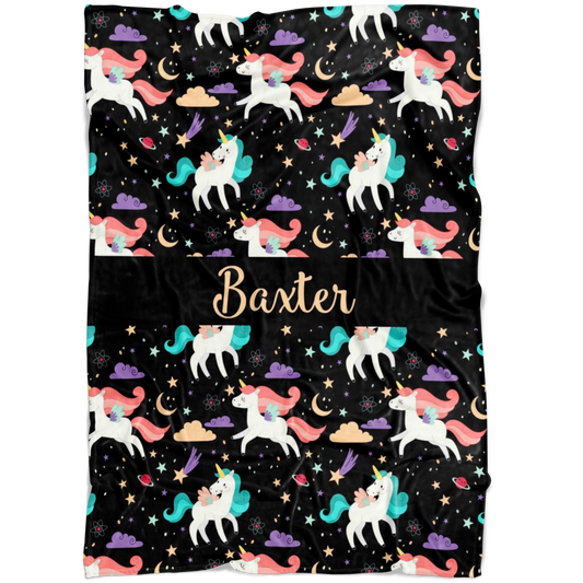 Personalized Name Unicorns Blanket for Girls - Baxter