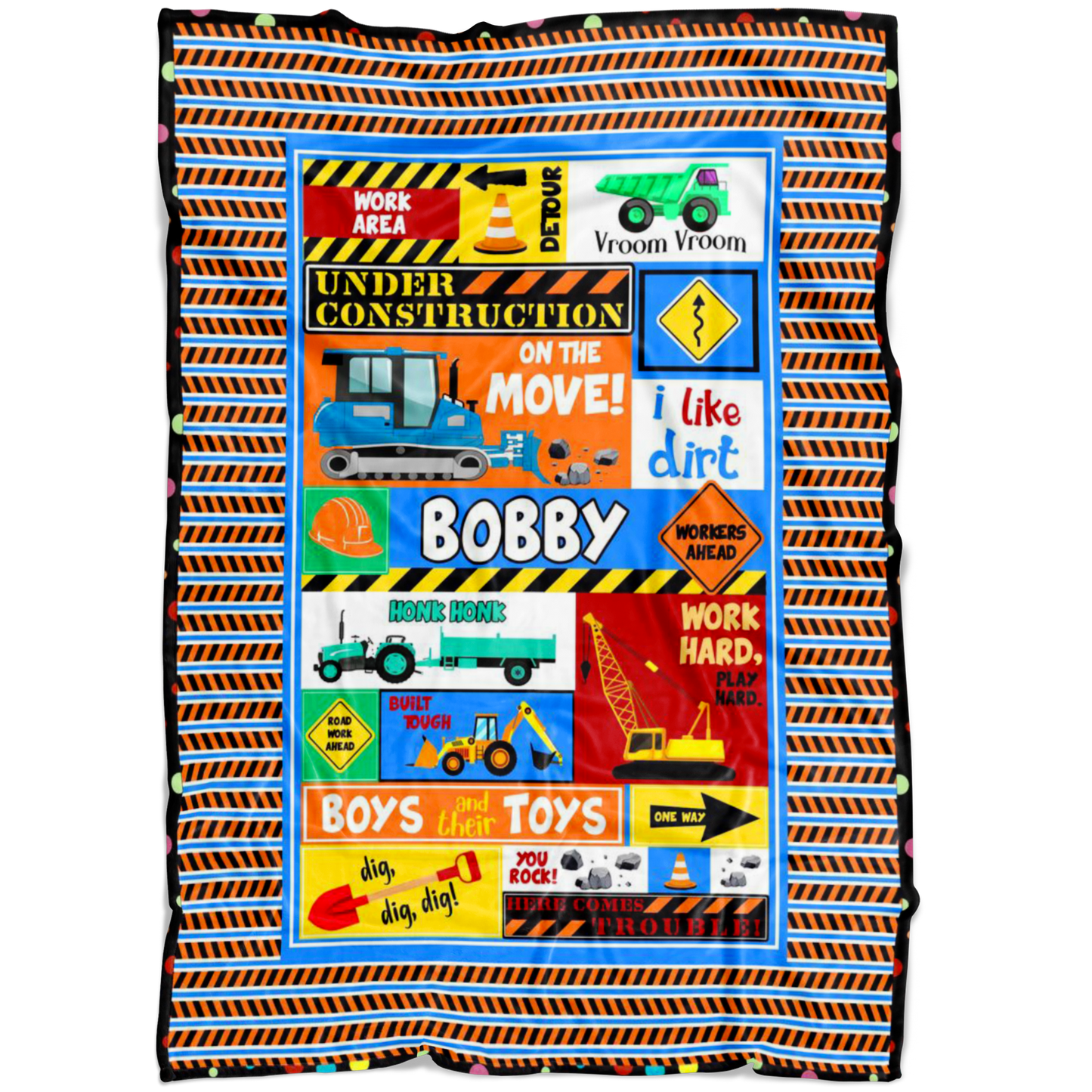 Under Construction Personalized Blanket for Boys - Bobby
