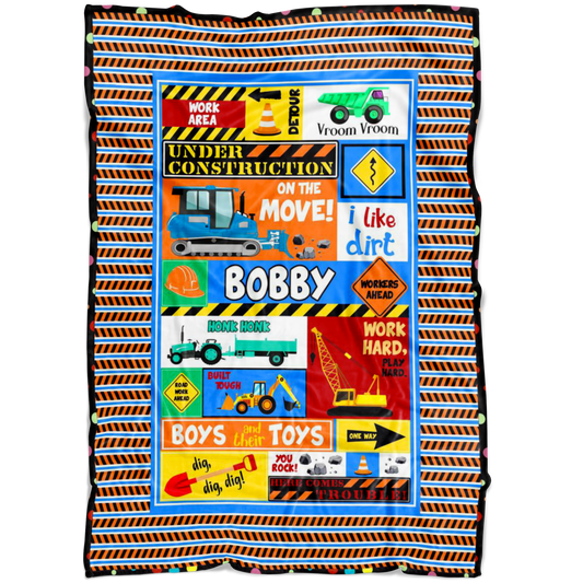 Under Construction Personalized Blanket for Boys - Bobby