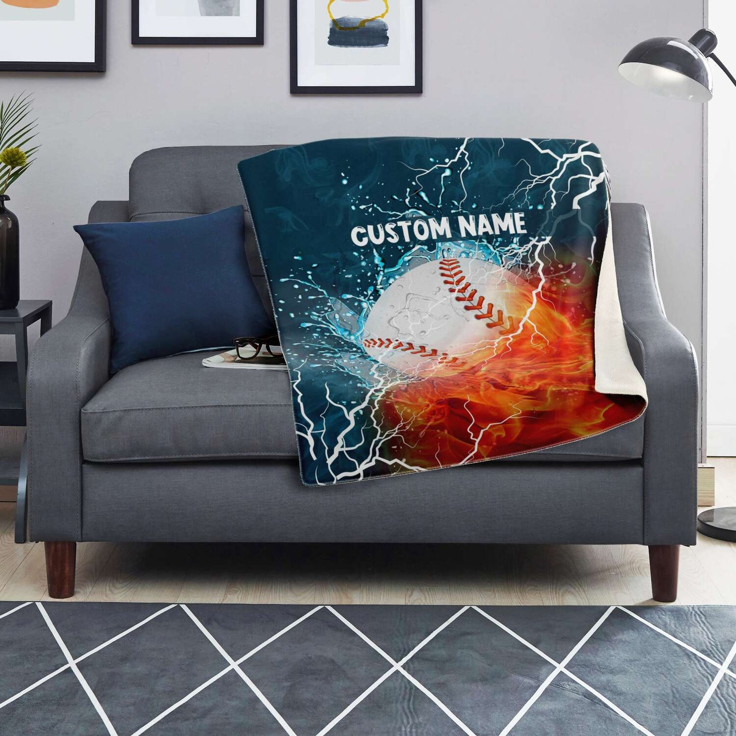 Personalized Name Baseball Blanket, Custom Name Sports Blanket for Boys & Girls