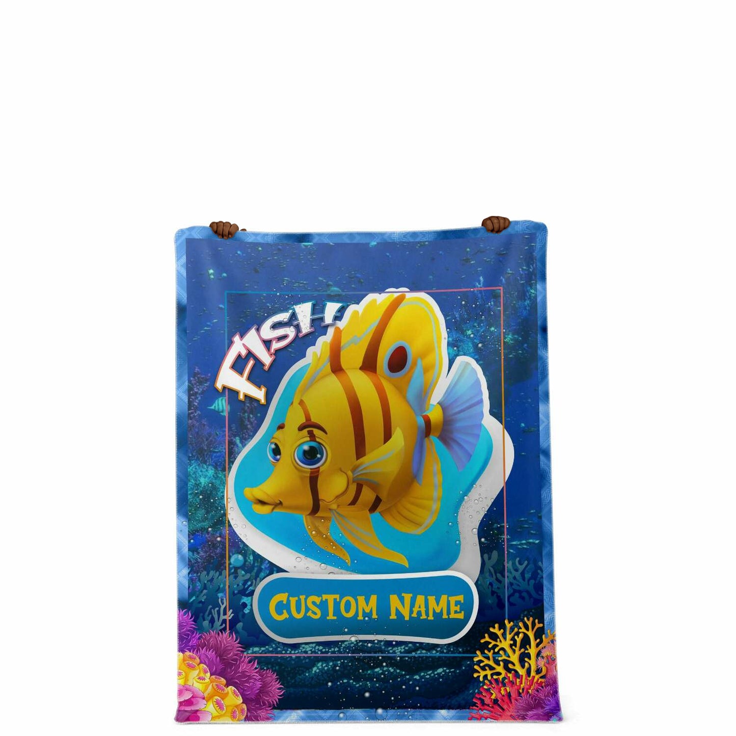 Personalized Name Fish Blanket, Custom Name Sea Animals Blanket for Boys & Girls