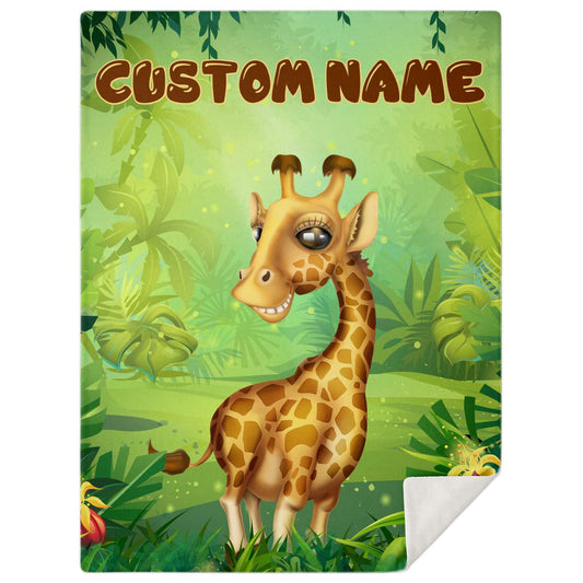 Personalized Name Giraffe Blanket, Custom Name Wild Animals Blanket for Boys & Girls