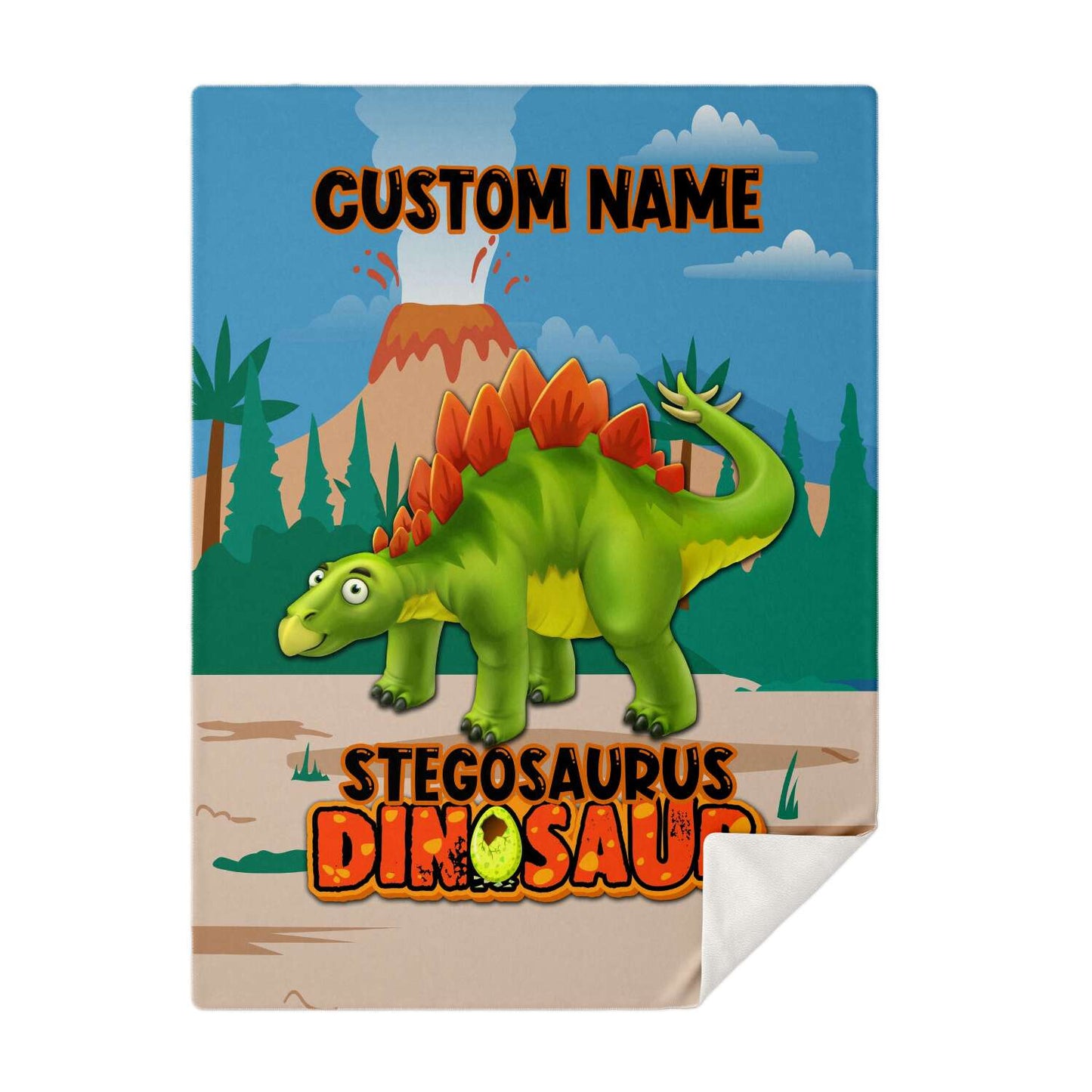 Personalized Name Stegosaurus Dinosaur Blanket for Kids, Custom Name Blankets for Boys & Girls